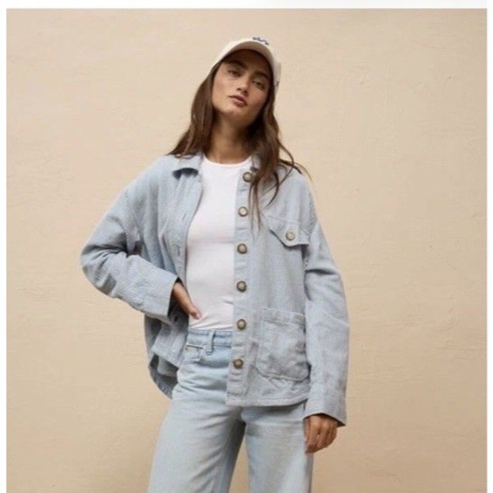 American Eagle Women’s Corduroy Shirt Jacket Blue Shacket Size M